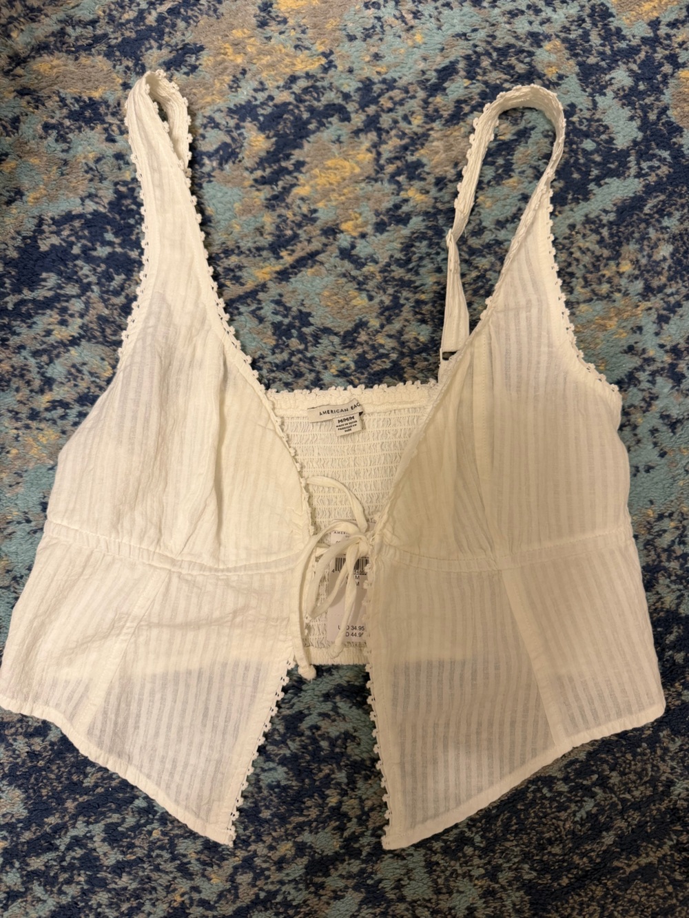 White Lace-Trim Tie Front Top